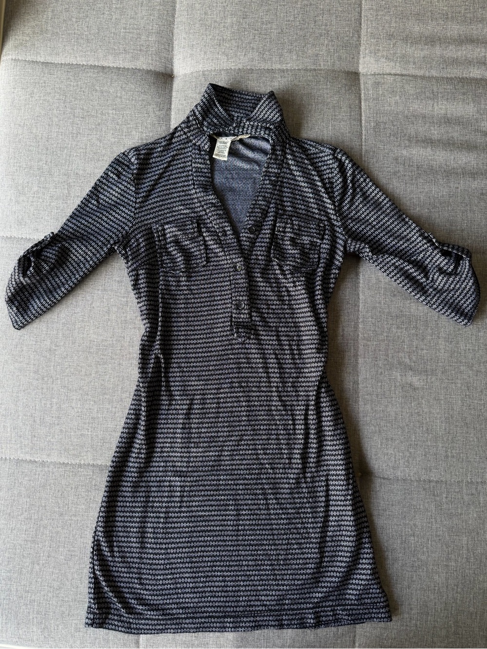 Max Studio Navy and Black Striped Knit Mini Shirt Dress